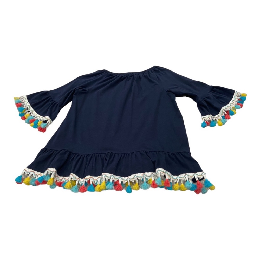 crown & ivy Small Navy Blouse with Multicolor Tassels